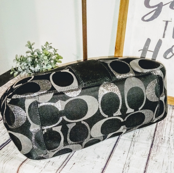 💎 Coach 3 Color Black Metallic Silver Signature Stripe Convertible Satchel Bag - Picture 8 of 12